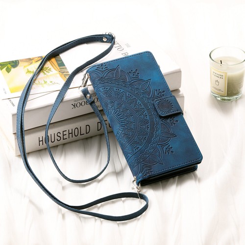 Strap Zipper Totem Grid Wallet Phone Case For Samsung S24 S23 S22 S21 S20 S10 S9 - Picture 9 of 57