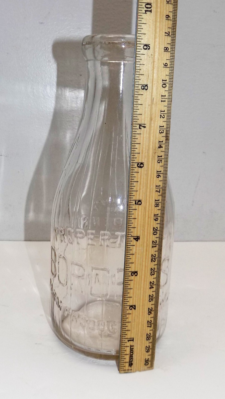 Vintage BORDEN'S Glass Milk Bottle 1 Quart, Property of Borden's Ribbed Embossed