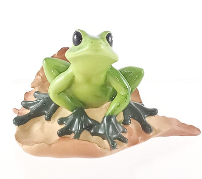 Frog on Leaf Figurine - Frog is Glossy - Very Cute - 3'' H x 5'' W x 3.5'' D