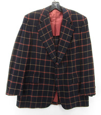 VINTAGE Hickey Freeman Blazer Men 43 Blue Red Sport Coat Jacket Windowpane 90s