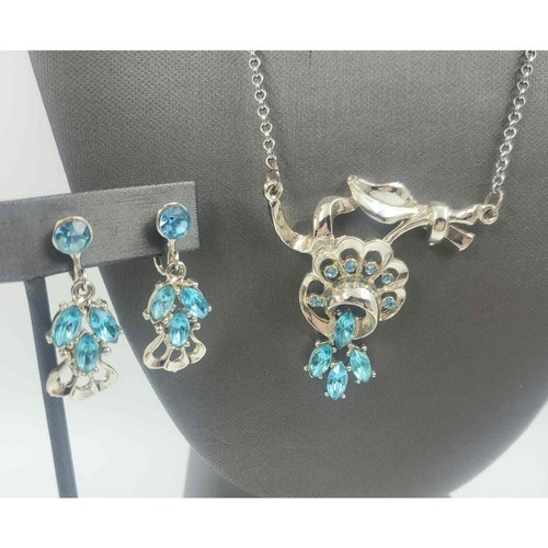 Signiertes Mila Aqua Strass Halskette und Ohrringe Set - Vintage Mila Schmuck Set - Bild 2 von 5