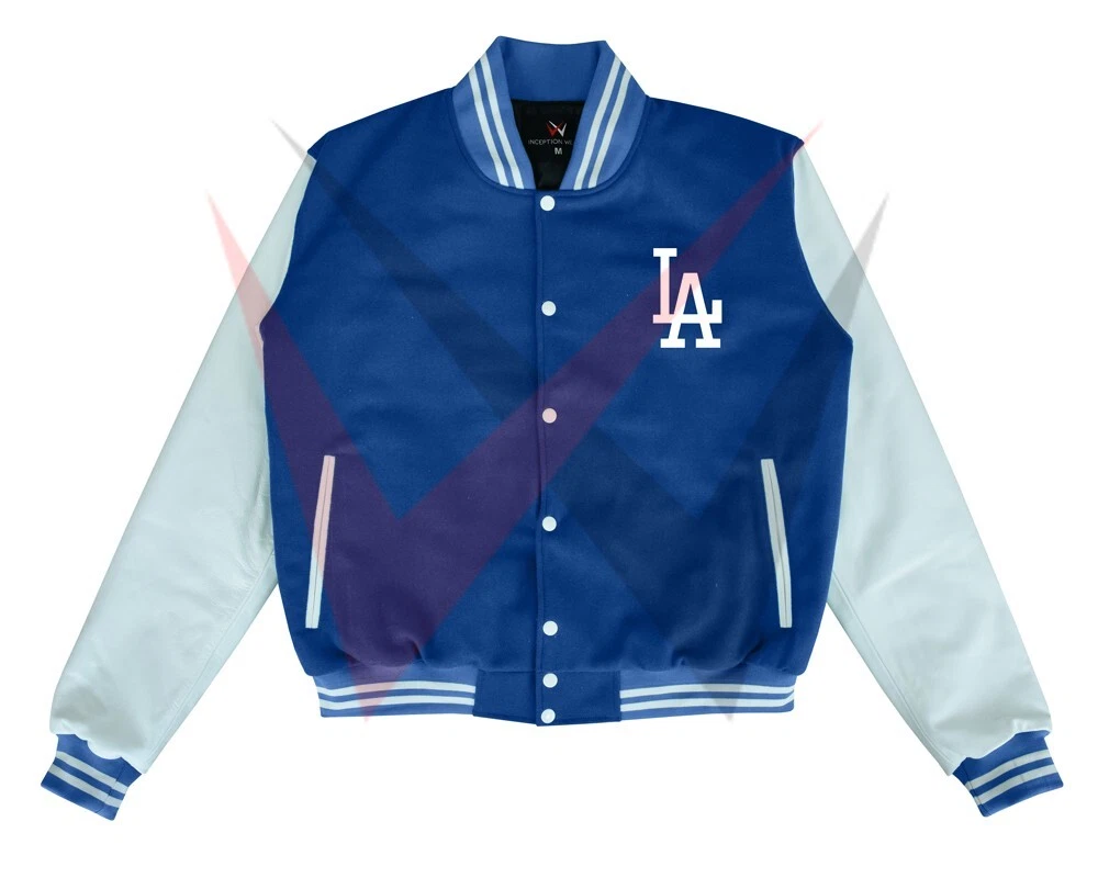 LA Dodgers Varsity Jacket white leather sleeves with blue wool by IW