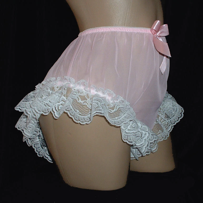 nel-jen Pink Polyester Chiffon w Leg Lace Sissy Ruffle Panties -  crossdresser