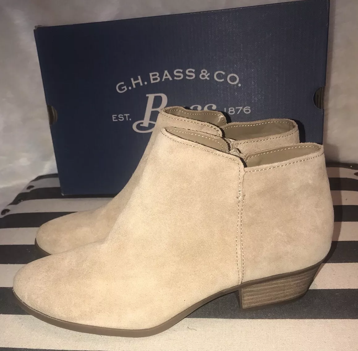 G.H. BASS NINA SAND TAN ANKLE BOOTS BOOTIES LEATHER SUEDE SIDE ZIP SIZE 10M NIB