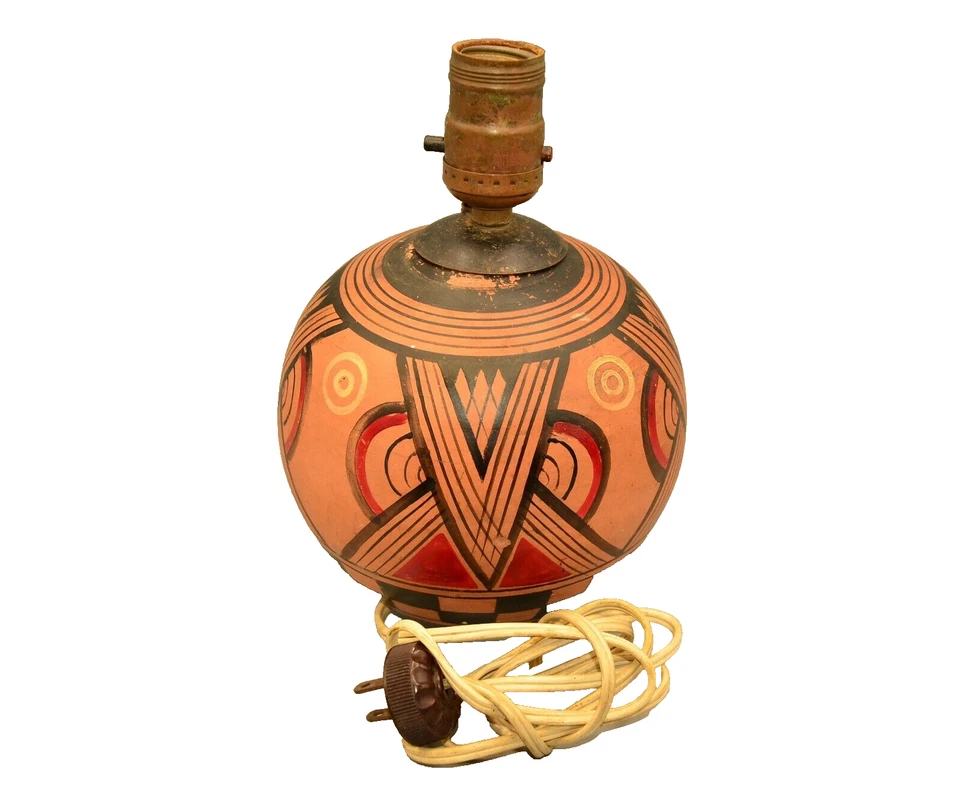 Antigua lámpara de cerámica original vintage decorativa Pueblo pintada a mano jarrón cuenco Foto 4 de 4