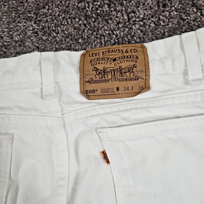 VINTAGE Levis 505 Jeans Mens 34 White Straight Leg Regular Fit