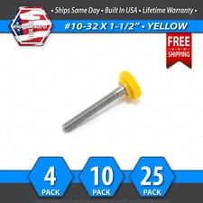 #10-32 x 1-1/2" Thumb Screw Stainless Steel - Yellow Round Knurled Knob - USA