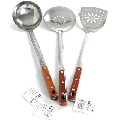 BIG-PAN 3er-Set XXL 45 cm Schöpflöffel Suppenkelle Schaumkelle Schumovka Edelstahl