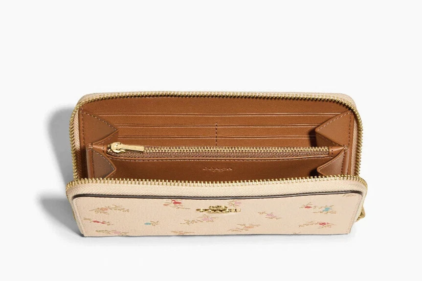 New Coach C7185 Accordion Zip Wallet with Antique Floral Print Ivory