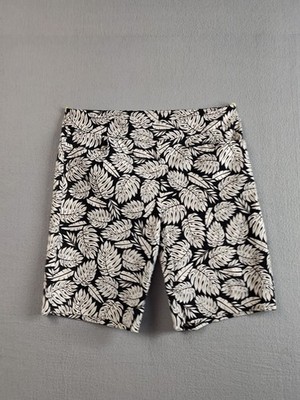 Terra & Sky Women Short 0X Black White Leaf Print Stretch Comfort Waist Pull On
