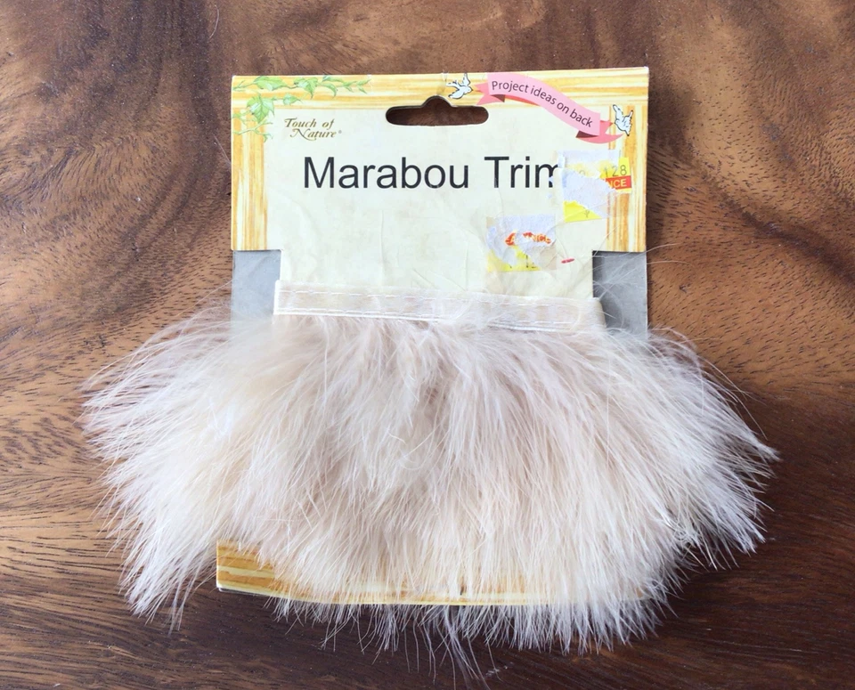 NEW~Mustard Cream Chevron Craft Ribbon 1.5" 5 Yards~Tan Marabou Trim~36” - Image 3 of 3