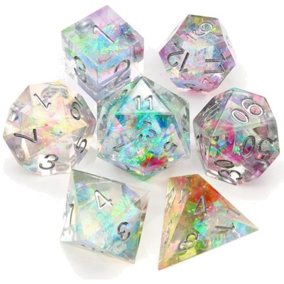 Würfel Set DND Rainbow Sharp Edge Irisierendes Mylar Harz für RPG Geschenk