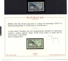 G.N.R. Airmail Lire 2 Brescia III type no. 125/III - MNH