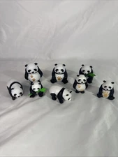 Miniature panda bear figurine set of 8