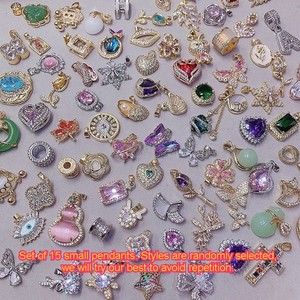 Authentic 15Pcs Real Gold Plated CZ Pendants Bulk Mixed Charms For DIY Jewelry