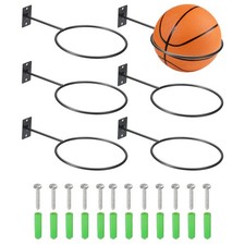 6 Pack, 5 Inch Ball Holder Wall Mount with Screws, Black, 5mm Thick