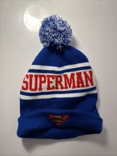 SUPERMAN DC COMICS OS VINTAGE Official Beanie Pom Knit Hat Embroidered S Patch