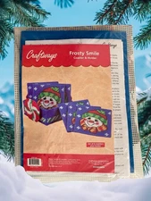 New Craftways Plastic Canvas Kit Christmas Frosty Smile Coasters & Holder