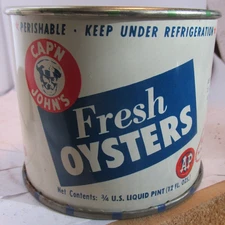 vintage oyster tin Cap'n John's fresh oysters A & P Atlantic & P)pacific Tea Co