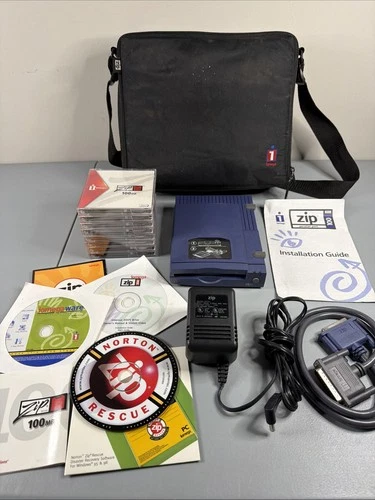 Vintage iomega ZIP 100 External Drive PC Parallel Port 100MB With Accessories