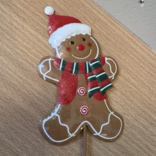 Santa Claus Gingerbreadman Metal Yard Or Plant Stake NWT 18”