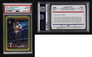 2024 Topps Update Debut Yellow Rainbow Foil Evan Carter PSA 10 GEM MT Rookie RC