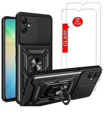 Magnetic Ring Kickstand Case w/Camera Cover  2 Tempered for Samsung Galaxy A06