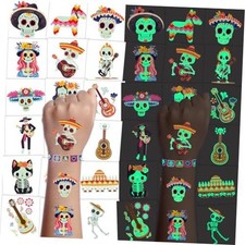 Face Tattoos Decorations Party Favors Glow, Dia De Los Muertos Day of the Dead
