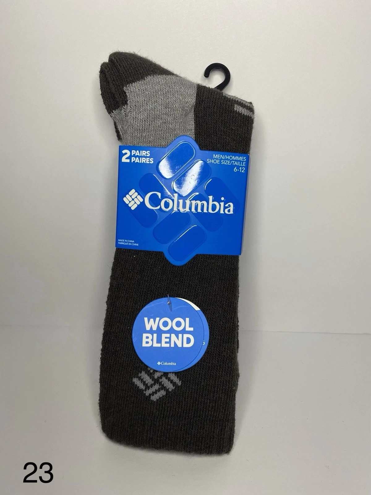 New, Columbia, Black Gray Wool Blend 2 Pair Crew Socks, Size 6-12 For Men.