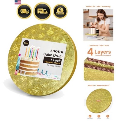 Cake Boards Drum 12 Inch Round, 1/2'' Thick Decorating Supplies, Gold Sturdy C...