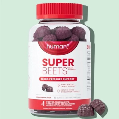 2PK HumanN SuperBeets Heart Gummies, Blood Pressure, Strawberry, 60Ct 10/26+