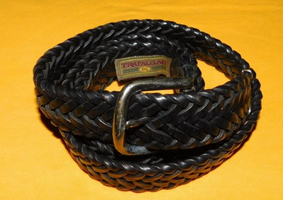 #ad MEN#x27;S TRAFALGAR BLACK GENUINE BRAIDED LEATHER BELT SIZE 34 85cm. $39.99