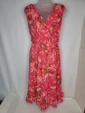 ME George Dress Size 10 Ruffle Sleeveless A-Line Salmon Pink Floral