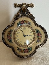 Vintage Swiss 8 Day Carriage Clock Luminous Petit Point Needlepoint Etched Brass