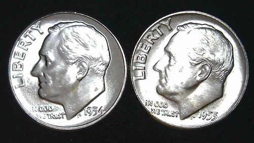 1954  1955-P  10C Roosevelt Dime (2  Coins) BU 90% Silver 26ctt0111-1