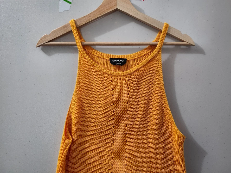 Bebe Top Sweater Womens M Orange Cami Tank Chunky Knit Babydoll Viscose Stretch - Image 3 of 4