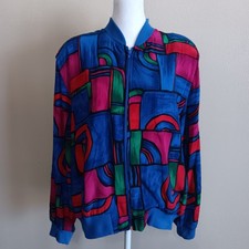 Vintage Teddi Colorful Geometric Hip Hop Bomber Jacket Size Medium, 80s 90s