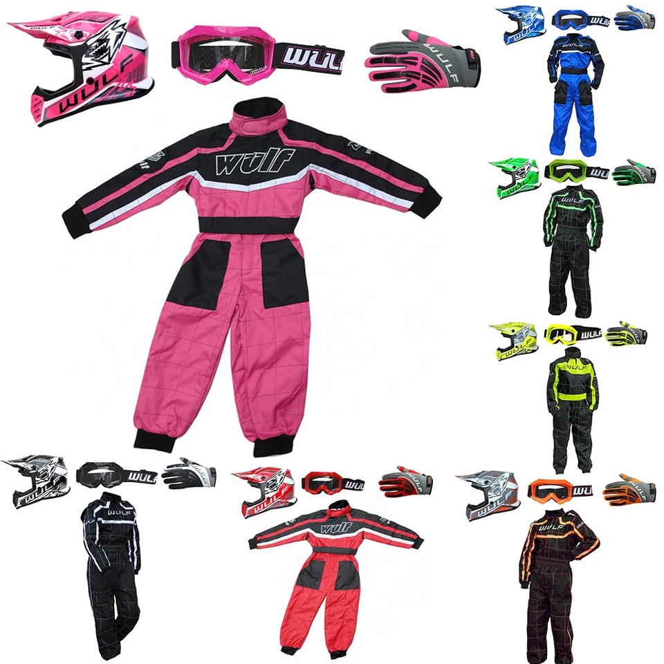 Wulfsport AIR-X Kids Motocross Helmet & Shadow Gloves Goggles Racing Suit Set