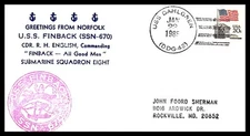 USS FINBACK SSN-670 GREETINGS FROM NORFOLK JAN 22 1985 NORFOLK VA CACHET BX2