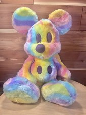 Disney Parks Rainbow Pastel Tie Dye Mickey Mouse Plush Pride Stripes Fluffy Rare