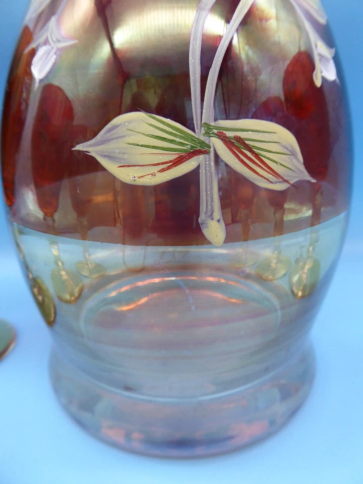 Bohemia Glas Karaffe Set mit 6 Gläsern Emaille Malerei  Böhmen - Bild 4 von 4