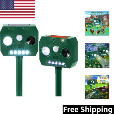 2-Pack Solar-Powered Ultrasonic Animal Deterrent with LED Flash - Waterproof