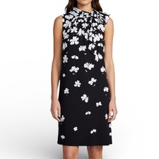 Ann Taylor Black Floral Scarf Tie Neck Shift Dress - Size 2