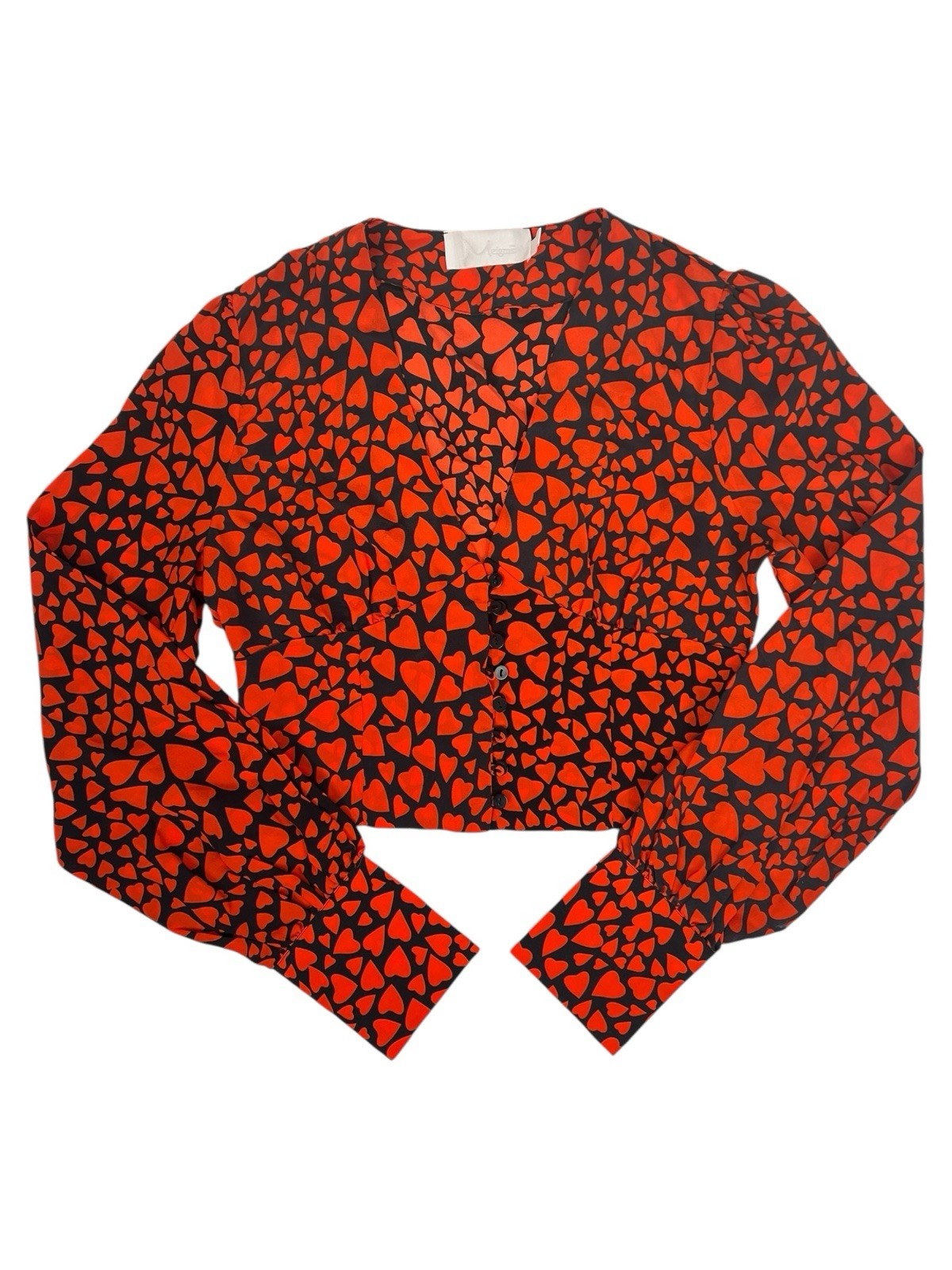 Mgms Meigms Women top Small 100% Silk Red Heart Long Sleeve Cropped