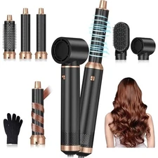 Hair Styling Tools 5-in-1 Interchangeable Brush- Blow Dryer & Curling Iron