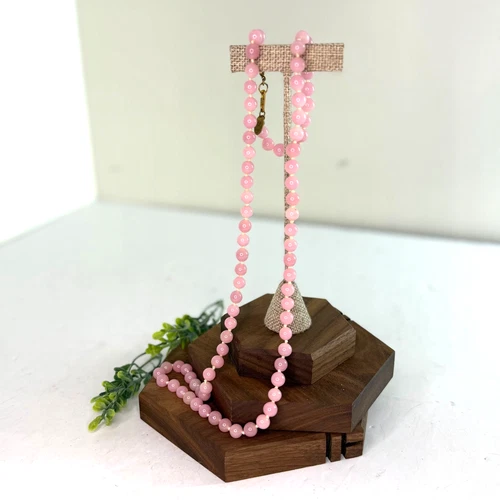 Vintage Miriam Haskell Pink Glass Bead Necklace Gold Tone Clasp Signed 80s