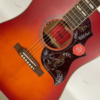 Ledux Electric Acoustic Guitar Solid Spruce Top Bone Nut B-Band Cherry Burst
