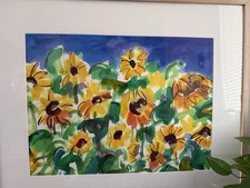 sunflowers in a loose, impressionistic style, acrylic painting.