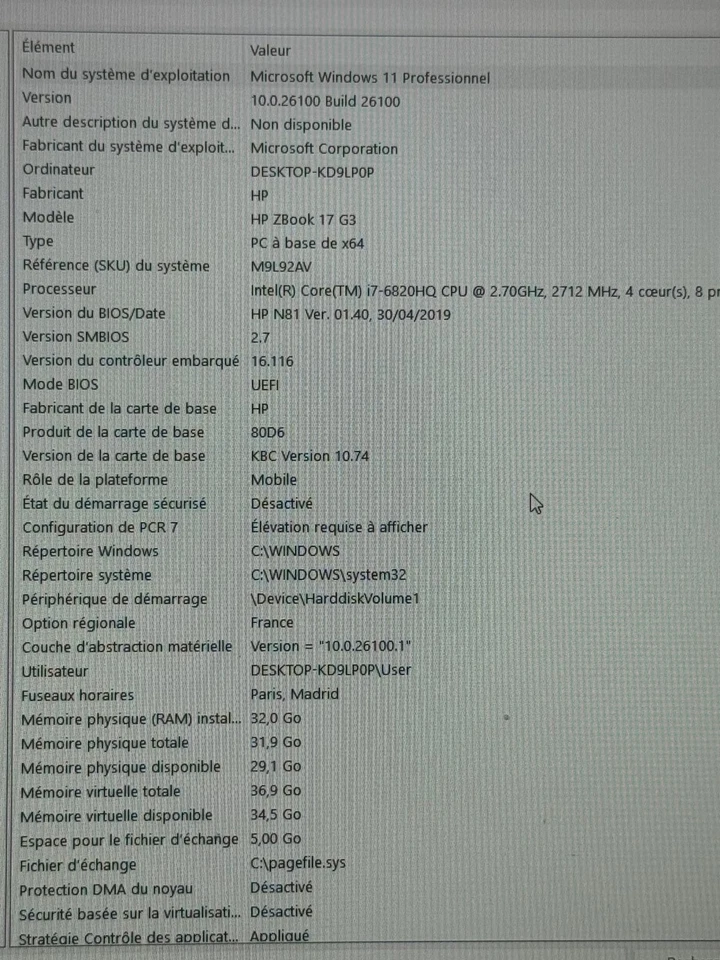 HP ZBook 17 G3 – i7-6820HQ – 32 Go RAM – 256 Go SSD – 17,3" Full HD –Réf : 26A - Bild 2 von 4