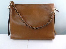 Women Genuine Leather Brown Bag Borse in Pelle Made in Italy with Braded Handle